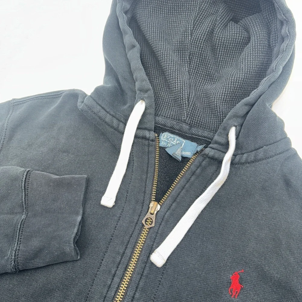 Vintage Mens Polo Ralph Lauren Black Red Pony Full Zip Hoodie Size Large‎